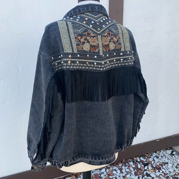 Restocked New Bohemian Western Embroidered Oversized Denim Jean Jacket - Picture 5 of 10